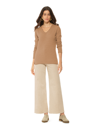 Women's Ultra-Light Cashmere V-Neck Sweater Camel