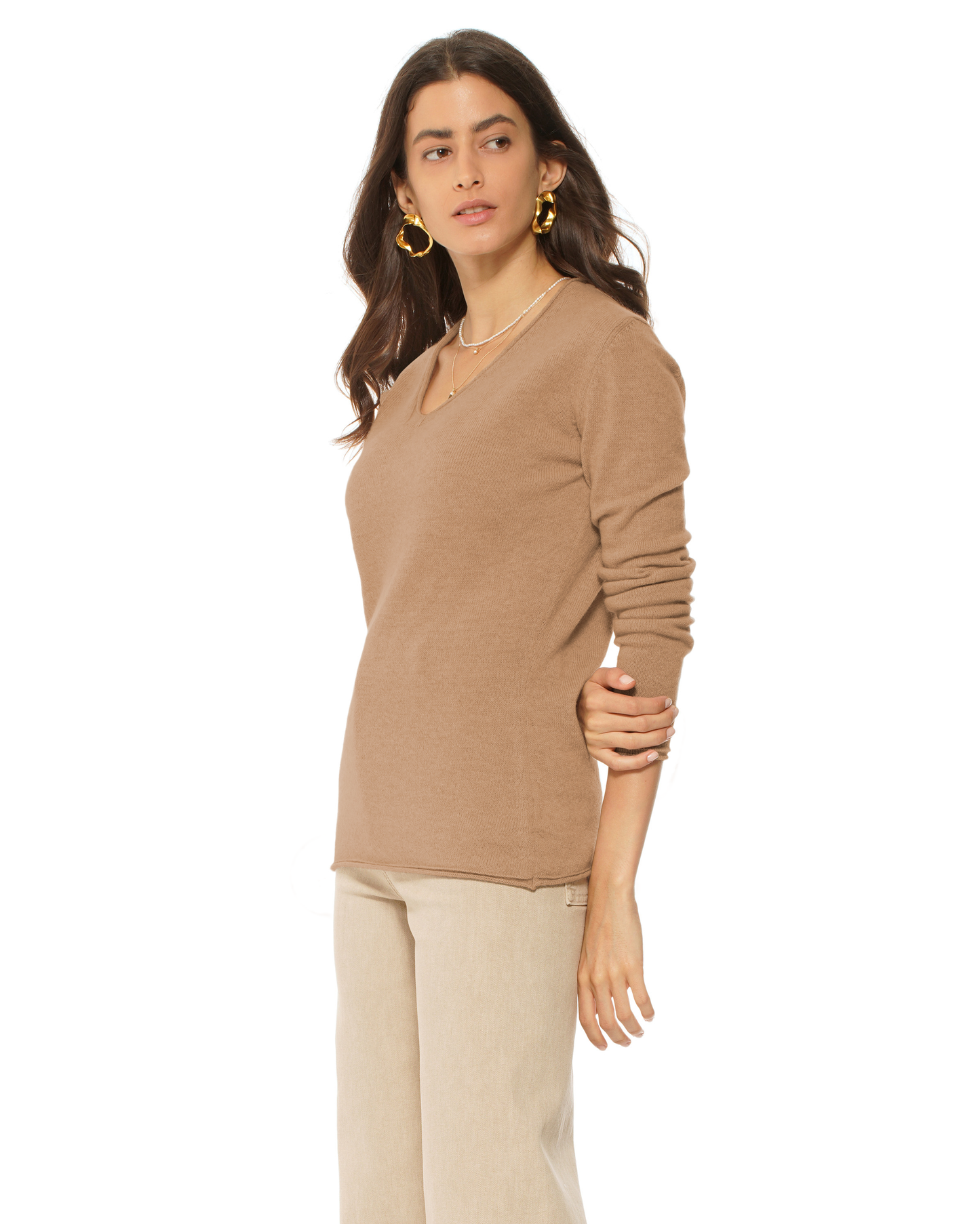 Women's Ultra-Light Cashmere V-Neck Sweater Camel