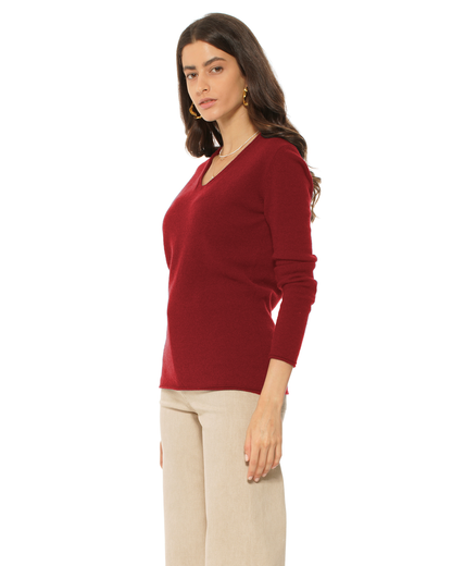 Women's Ultra-Light Cashmere V-Neck Sweater Chianti