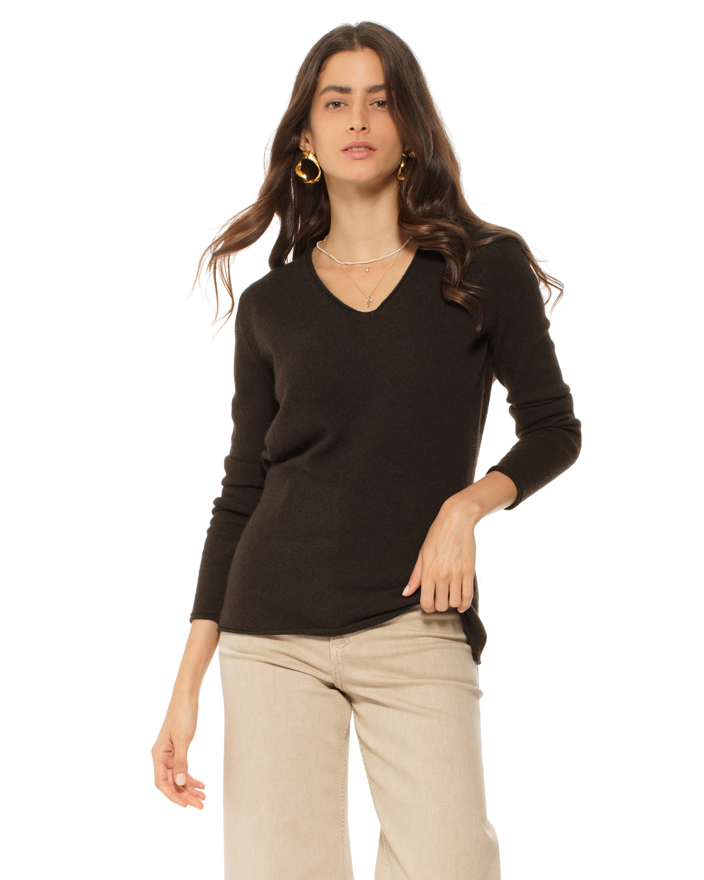 Women's Ultra-Light Cashmere V-Neck Sweater Coffee