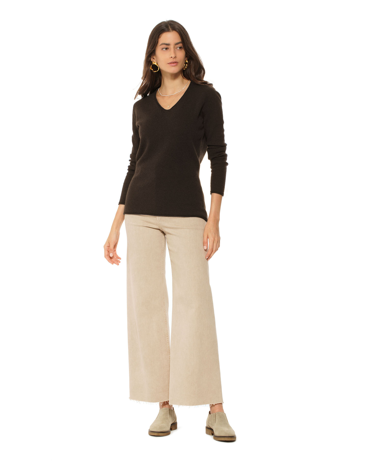 Women's Ultra-Light Cashmere V-Neck Sweater Coffee