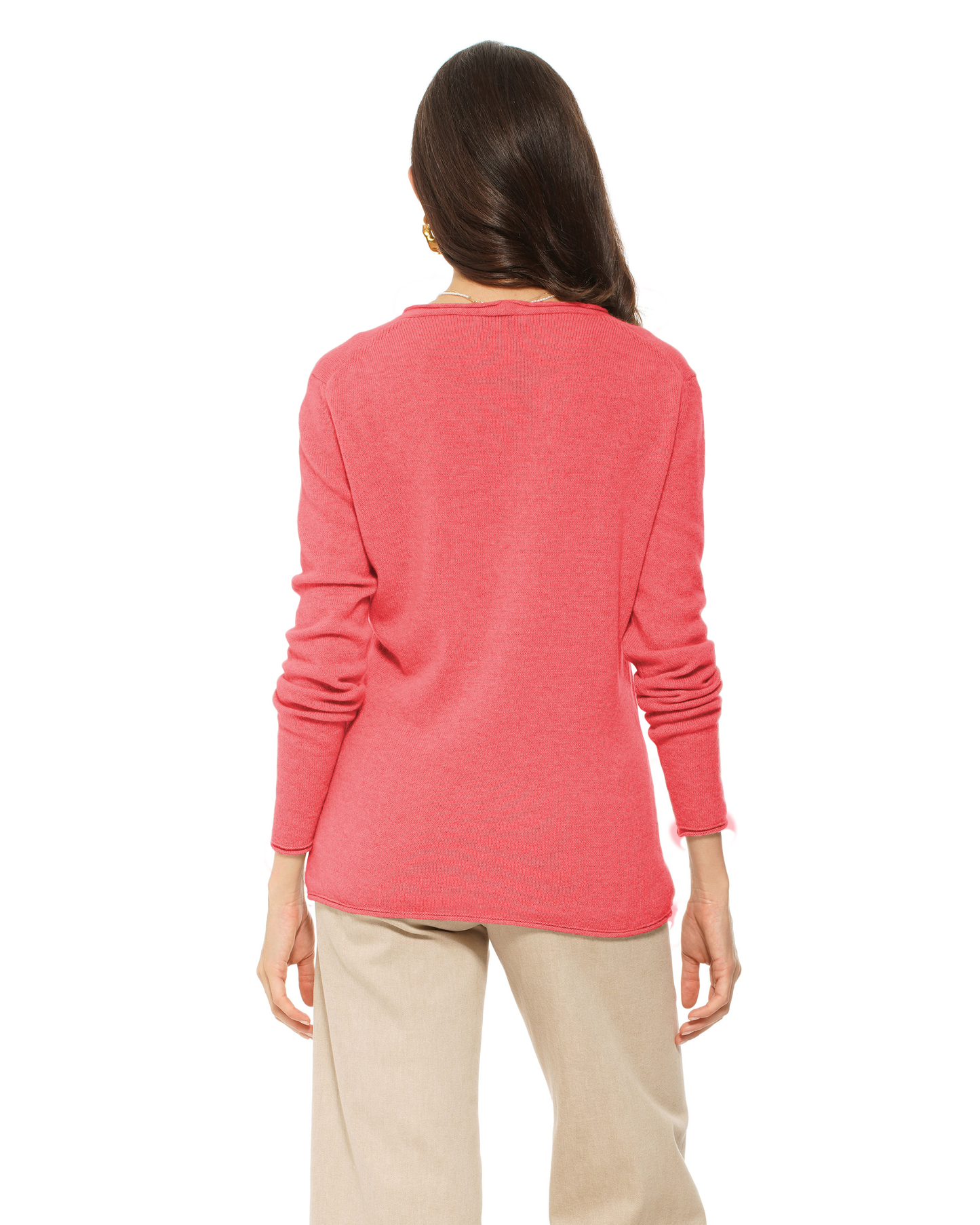 Women's Ultra-Light Cashmere V-Neck Sweater Coral Red