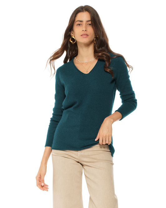 Women's Ultra-Light Cashmere V-Neck Sweater Forest Green