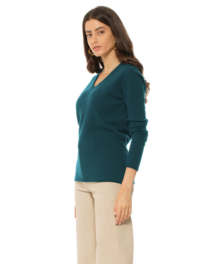 Women's Ultra-Light Cashmere V-Neck Sweater Forest Green
