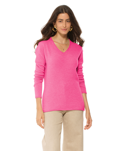 Women's Ultra-Light Cashmere V-Neck Sweater Fuchsia