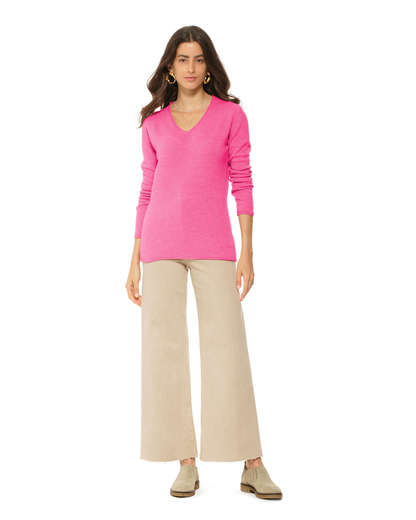 Women's Ultra-Light Cashmere V-Neck Sweater Fuchsia