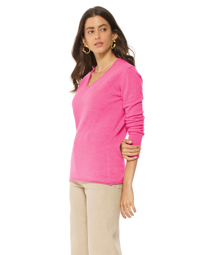 Women's Ultra-Light Cashmere V-Neck Sweater Fuchsia