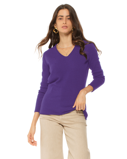 Women's Ultra-Light Cashmere V-Neck Sweater Iris Purple