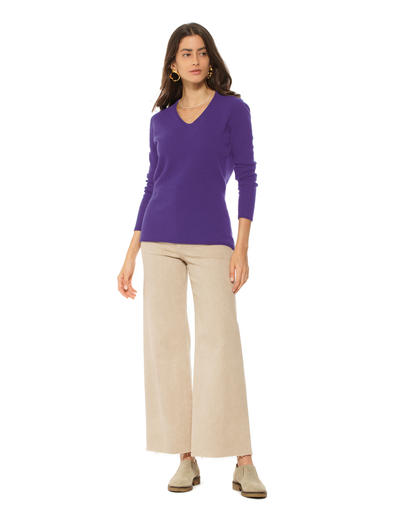 Women's Ultra-Light Cashmere V-Neck Sweater Iris Purple