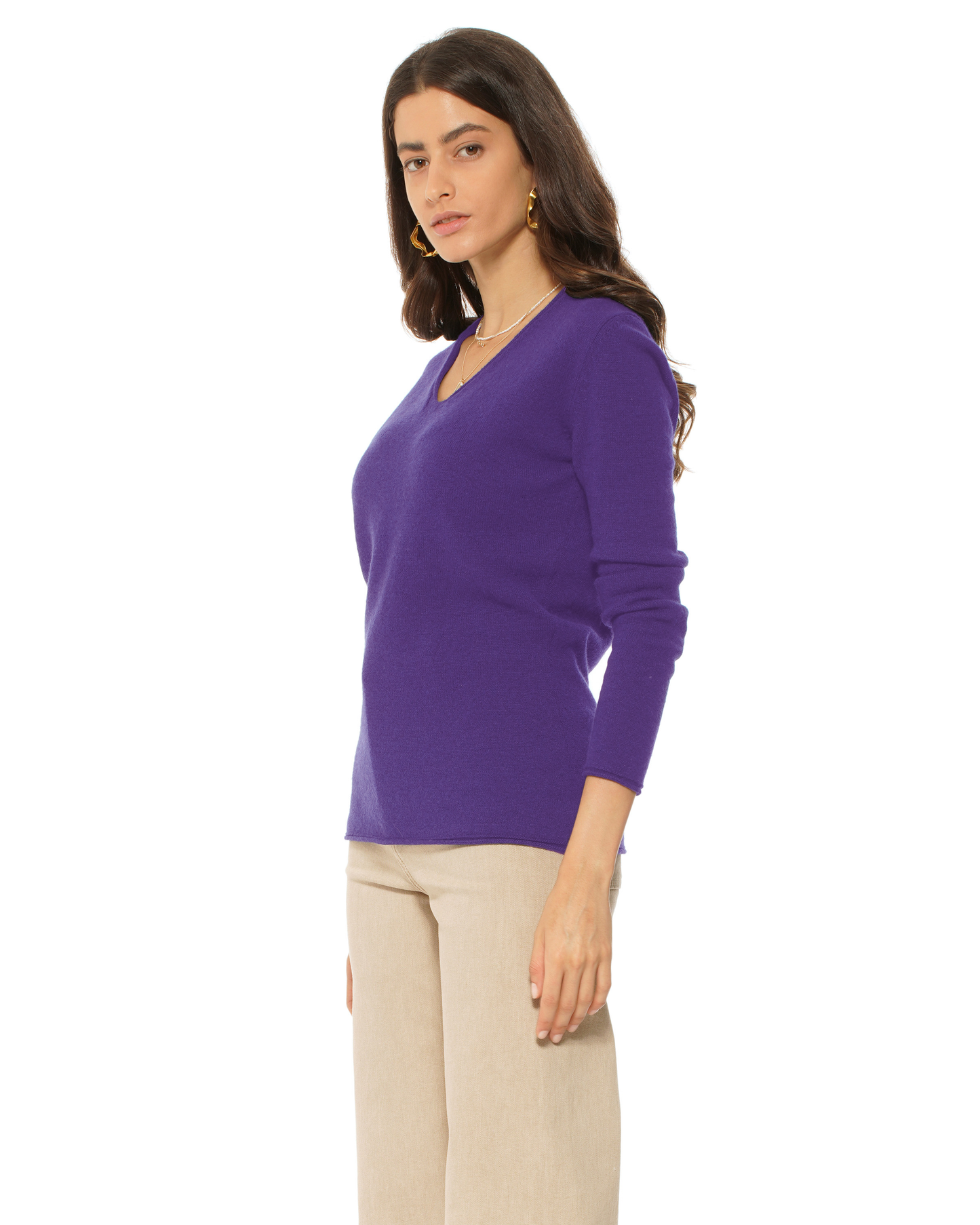 Women's Ultra-Light Cashmere V-Neck Sweater Iris Purple