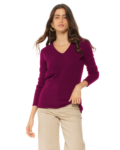 Women's Ultra-Light Cashmere V-Neck Sweater Magenta