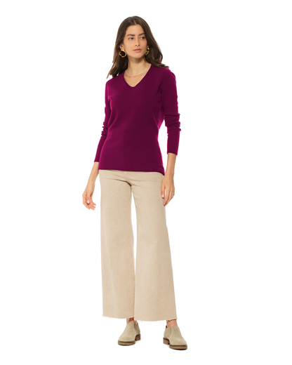 Women's Ultra-Light Cashmere V-Neck Sweater Magenta