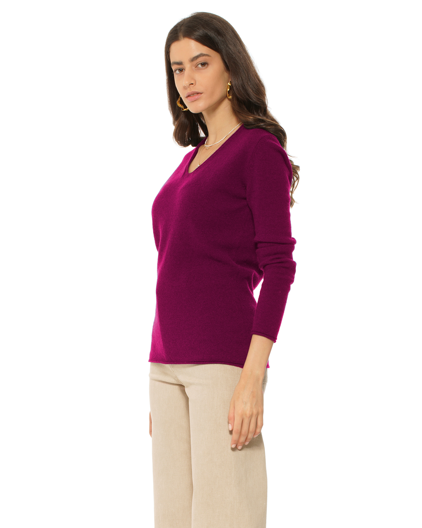 Women's Ultra-Light Cashmere V-Neck Sweater Magenta