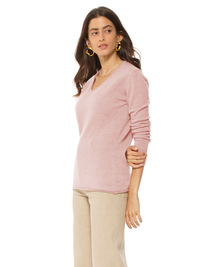 Women's Ultra-Light Cashmere V-Neck Sweater Old Rose
