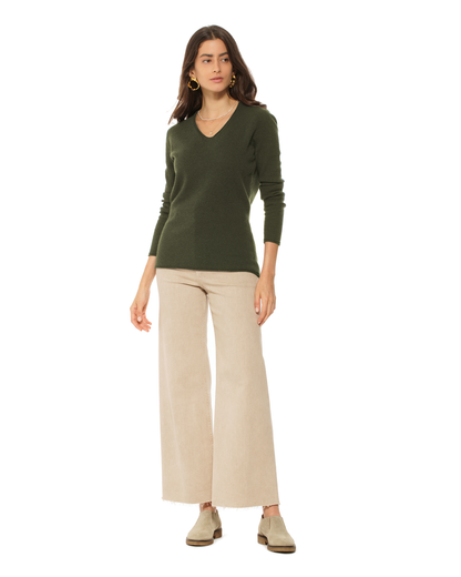 Women's Ultra-Light Cashmere V-Neck Sweater Olive Green