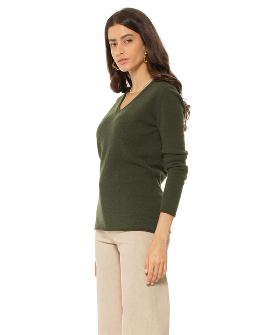 Women's Ultra-Light Cashmere V-Neck Sweater Olive Green