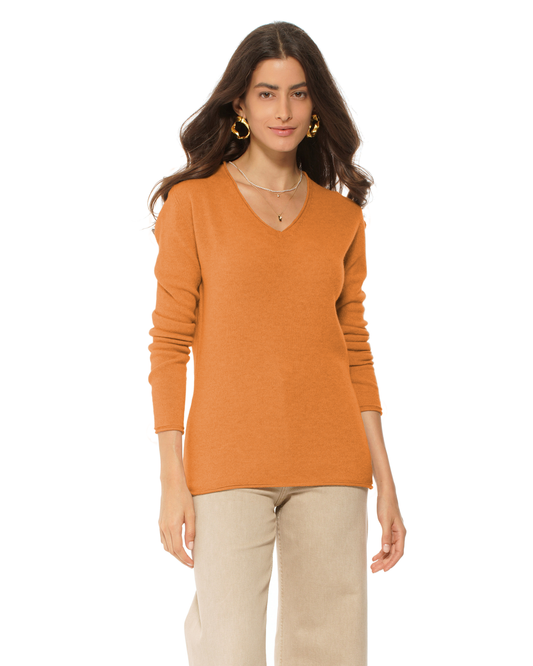 Women's Ultra-Light Cashmere V-Neck Sweater Saffron