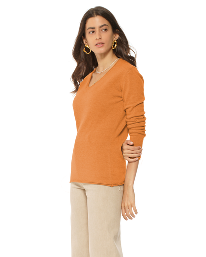 Women's Ultra-Light Cashmere V-Neck Sweater Saffron