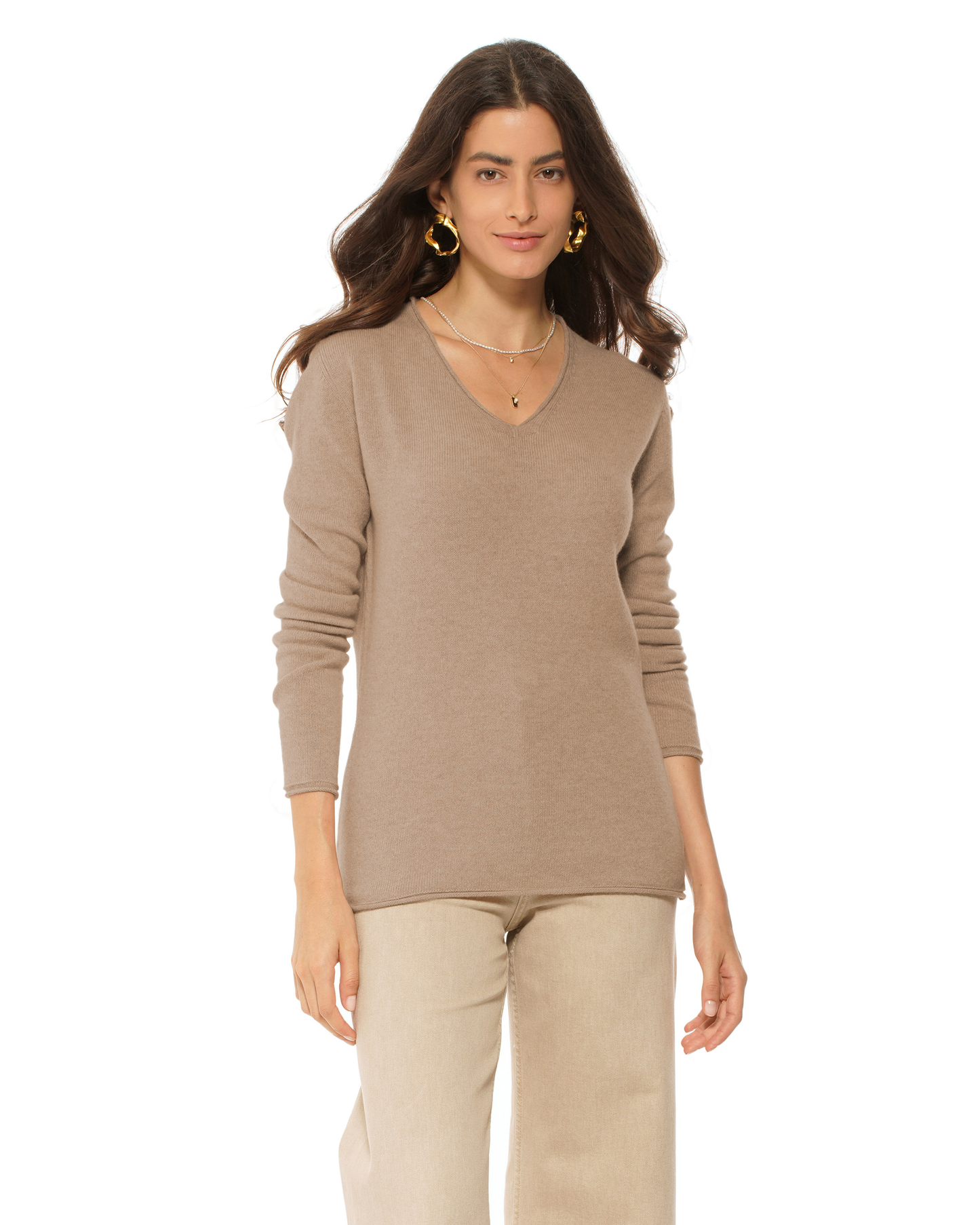 Women's Ultra-Light Cashmere V-Neck Sweater Taupe
