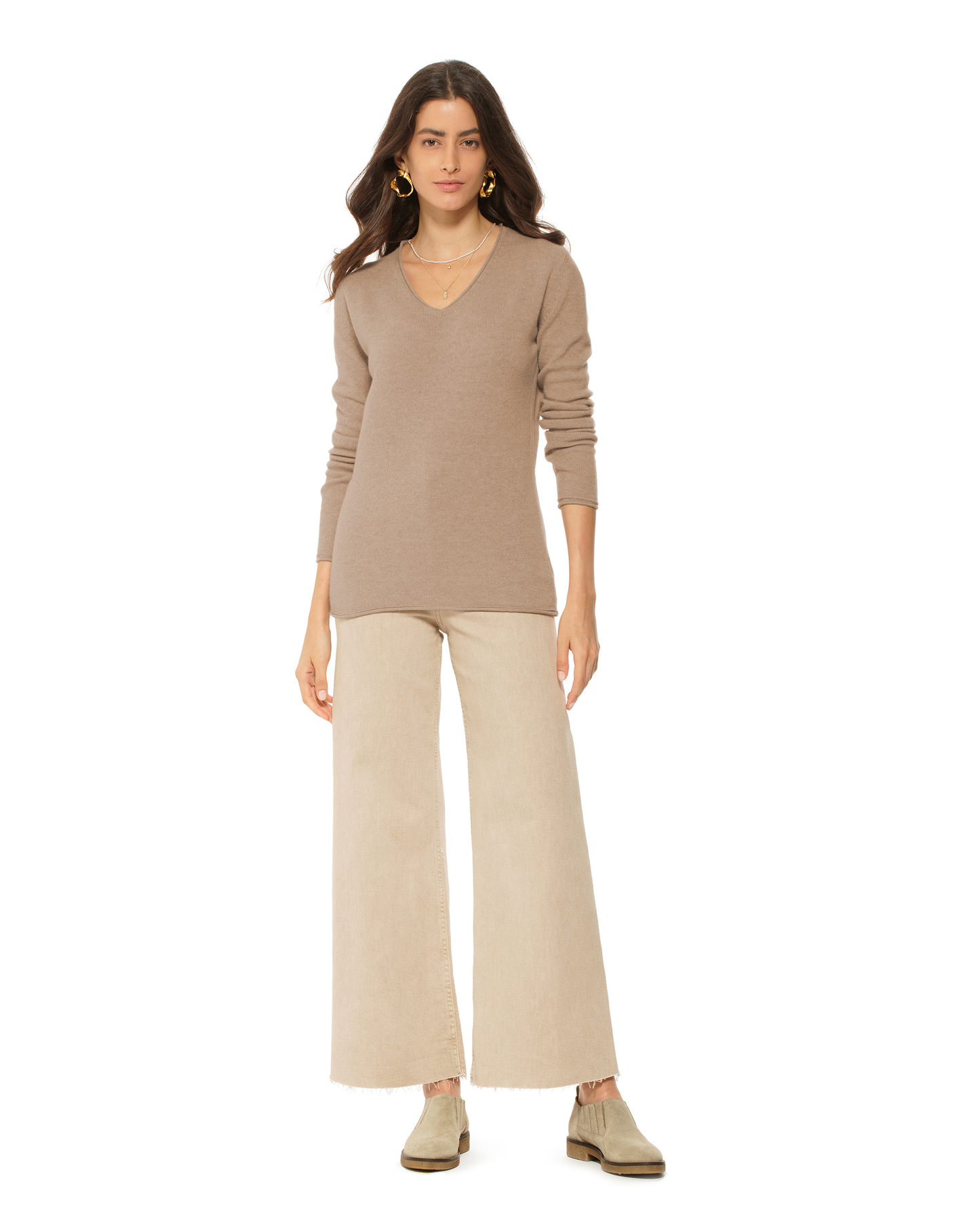 Women's Ultra-Light Cashmere V-Neck Sweater Taupe