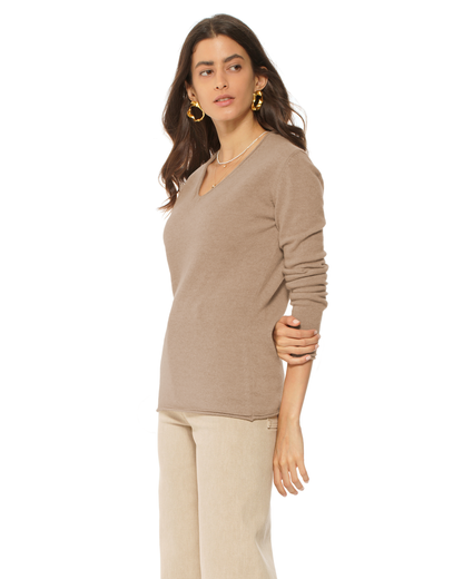 Women's Ultra-Light Cashmere V-Neck Sweater Taupe