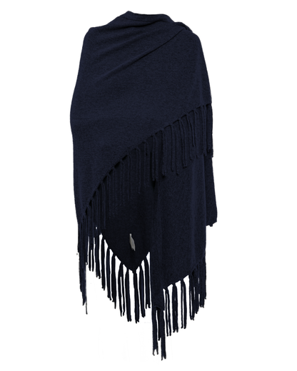 Women's Pure Cashmere Fringe Wrap Night Blue