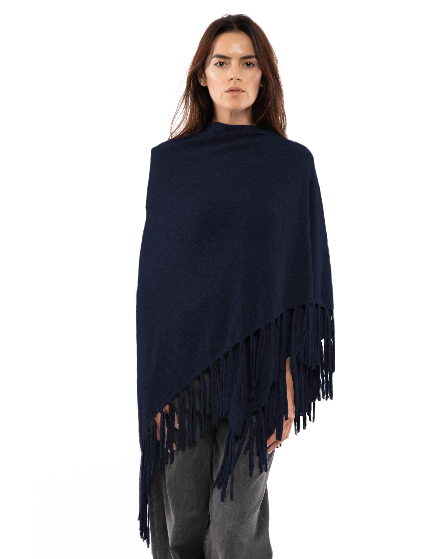 Women's Pure Cashmere Fringe Wrap Night Blue