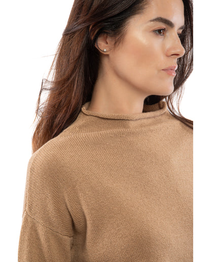 Women's Woold & Cashmere Wide Funnel Neck Sweater Camel