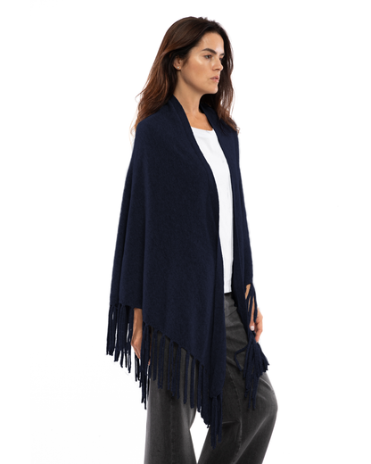 Women's Pure Cashmere Fringe Wrap Night Blue