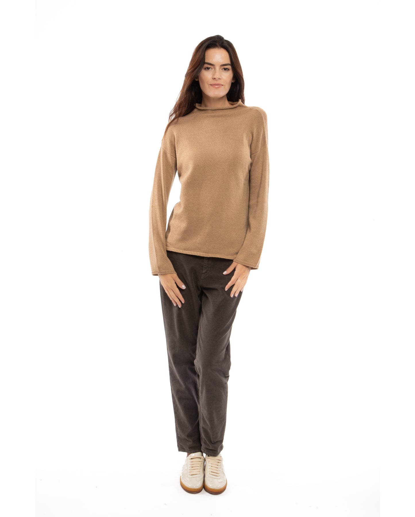 Women's Woold & Cashmere Wide Funnel Neck Sweater Camel