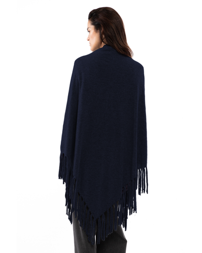 Women's Pure Cashmere Fringe Wrap Night Blue