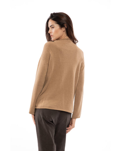 Womens Wide Funnel Turtleneck Sweater in Cashmere Lambswool Blen Made In Italy Camel 7