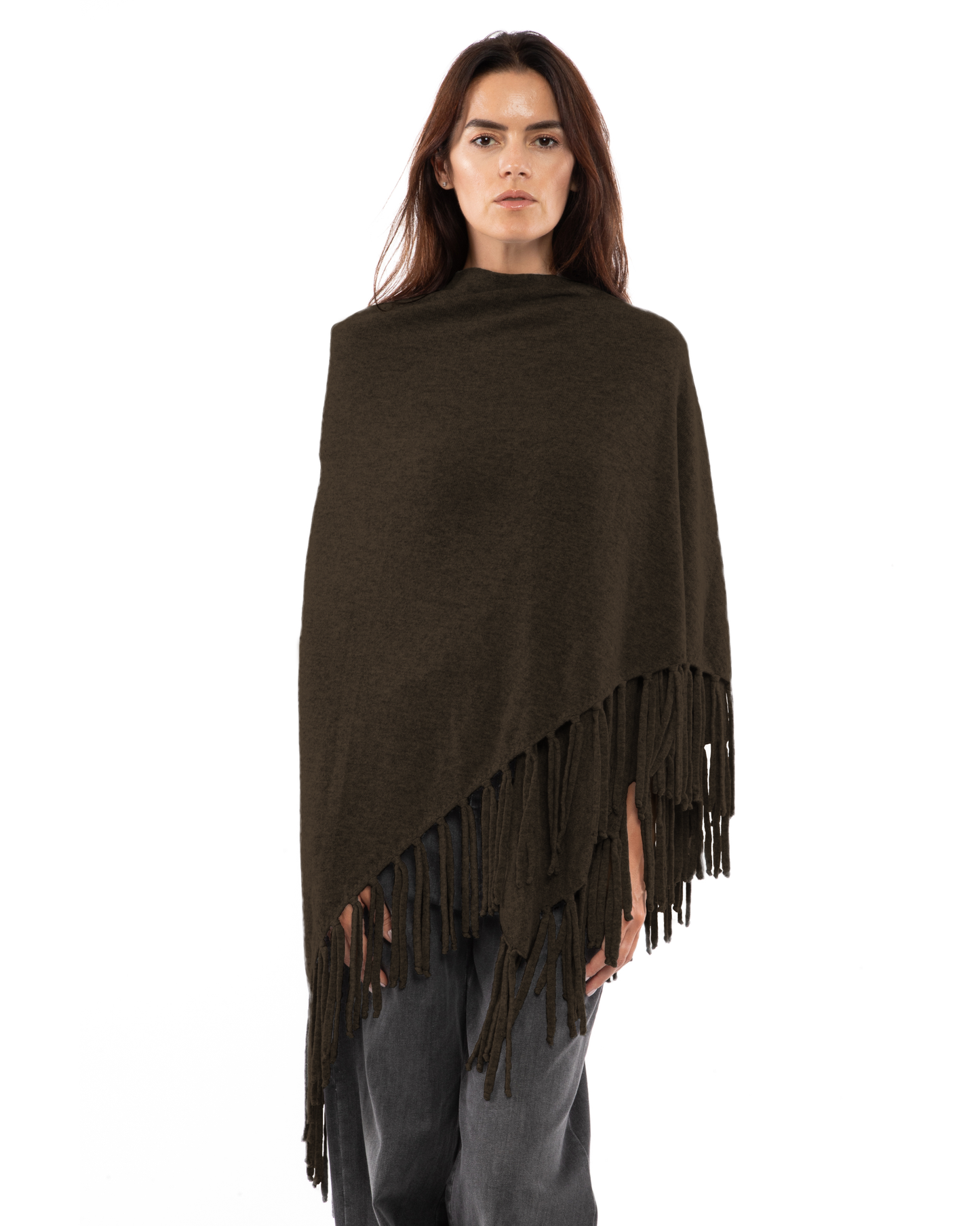 Women's Pure Cashmere Fringe Wrap Coffee