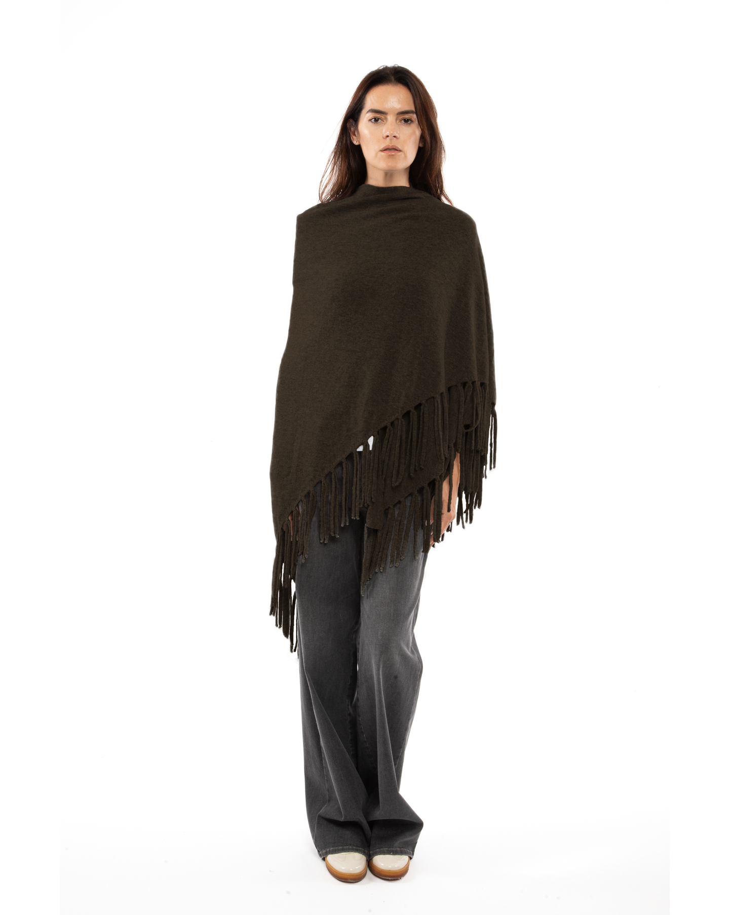 Women's Pure Cashmere Fringe Wrap Coffee