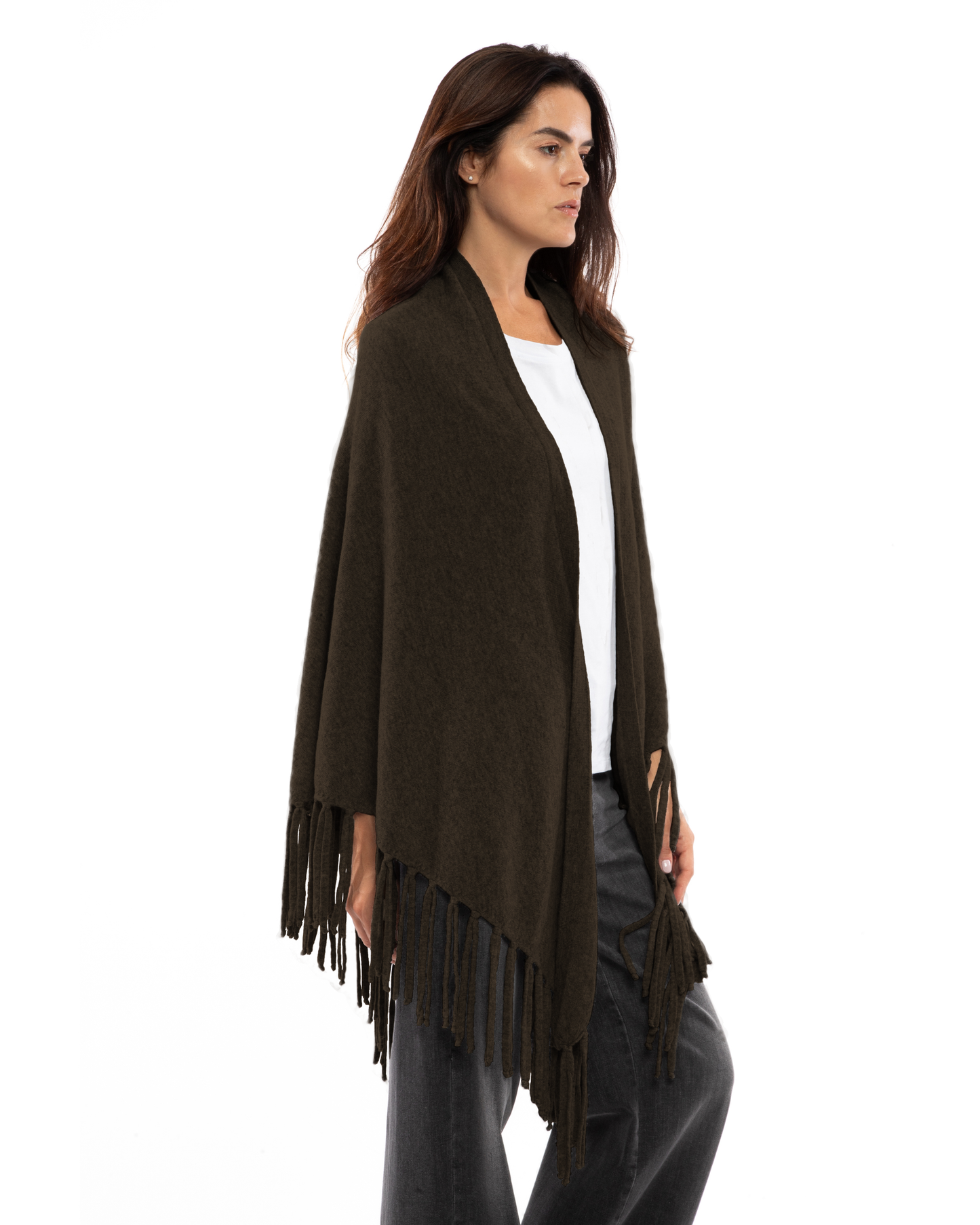 Women's Pure Cashmere Fringe Wrap Coffee