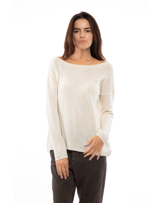 Women's Oversized Cashmere Boatneck Sweater Milk White