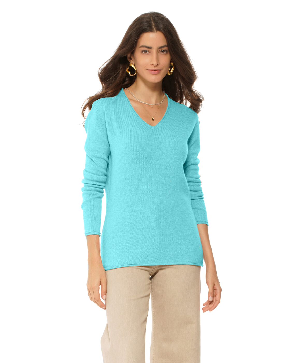 Monticelli Women's Ultra-Light Cashmere V-Neck Sweater Cyan 1