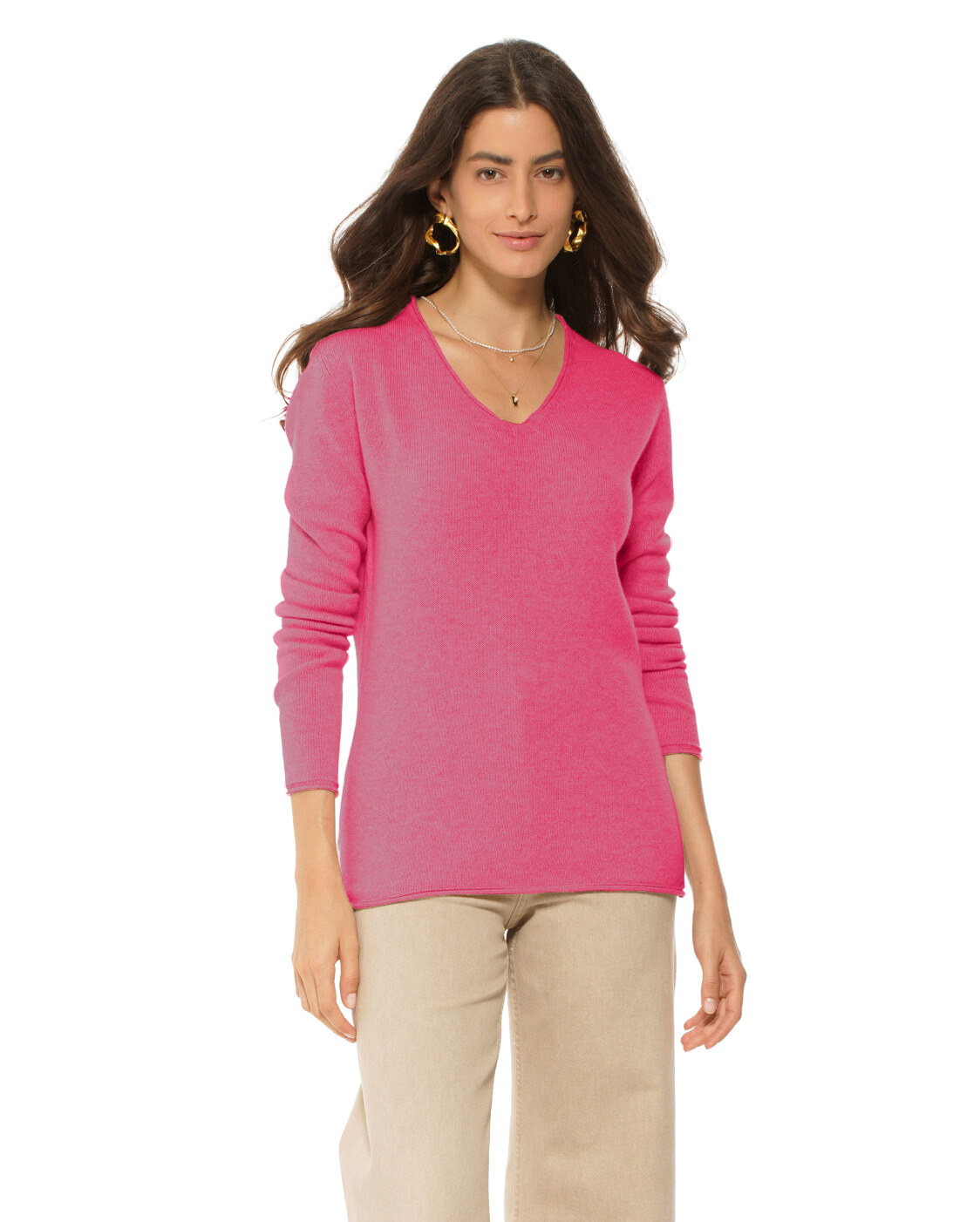 Monticelli Women's Ultra-Light Cashmere V-Neck Sweater Fuchsia 1