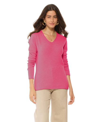 Monticelli Women's Ultra-Light Cashmere V-Neck Sweater Fuchsia 1