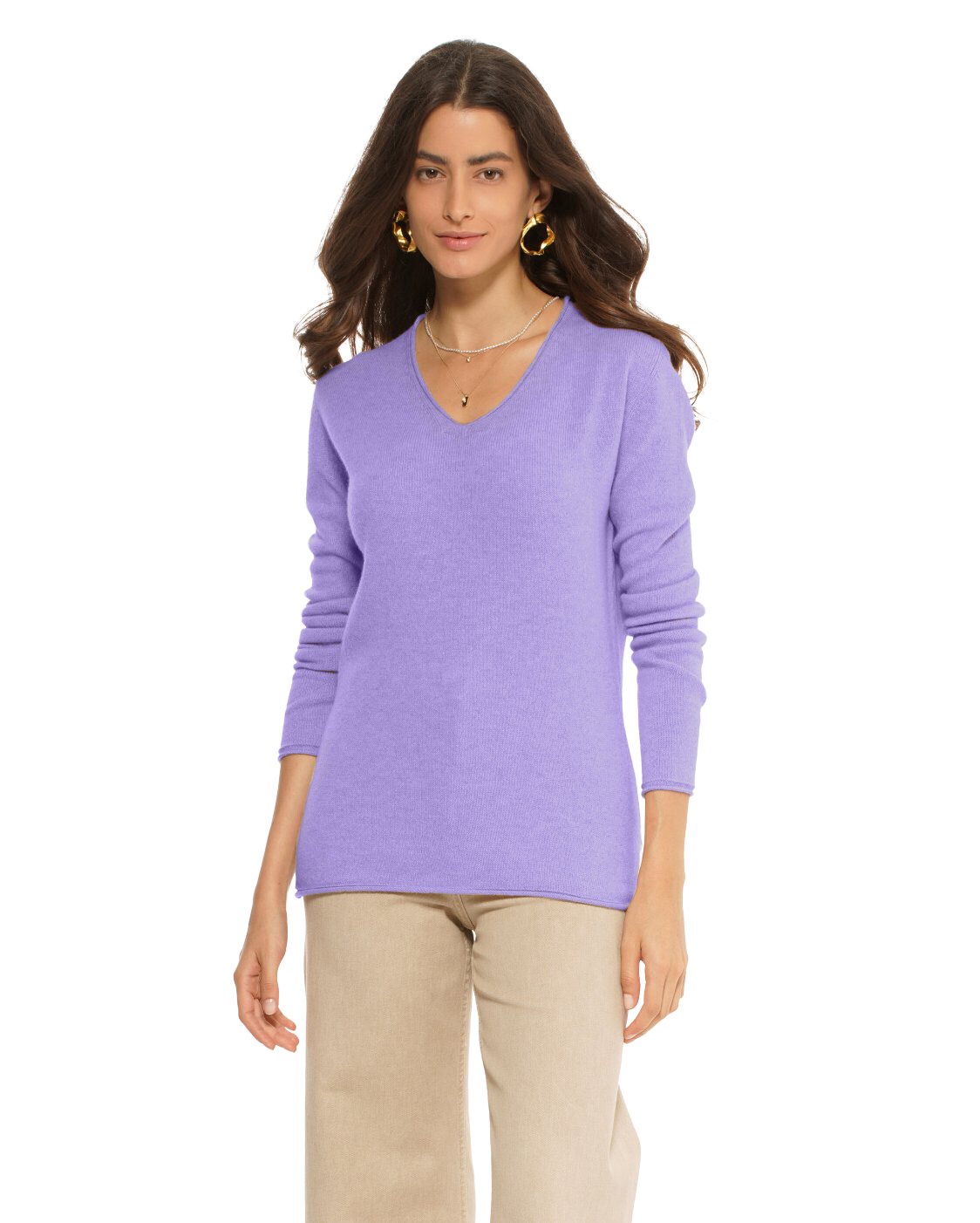 Monticelli Women's Ultra-Light Cashmere V-Neck Sweater Lavender 1