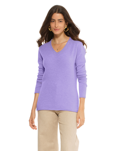 Monticelli Women's Ultra-Light Cashmere V-Neck Sweater Lavender 1