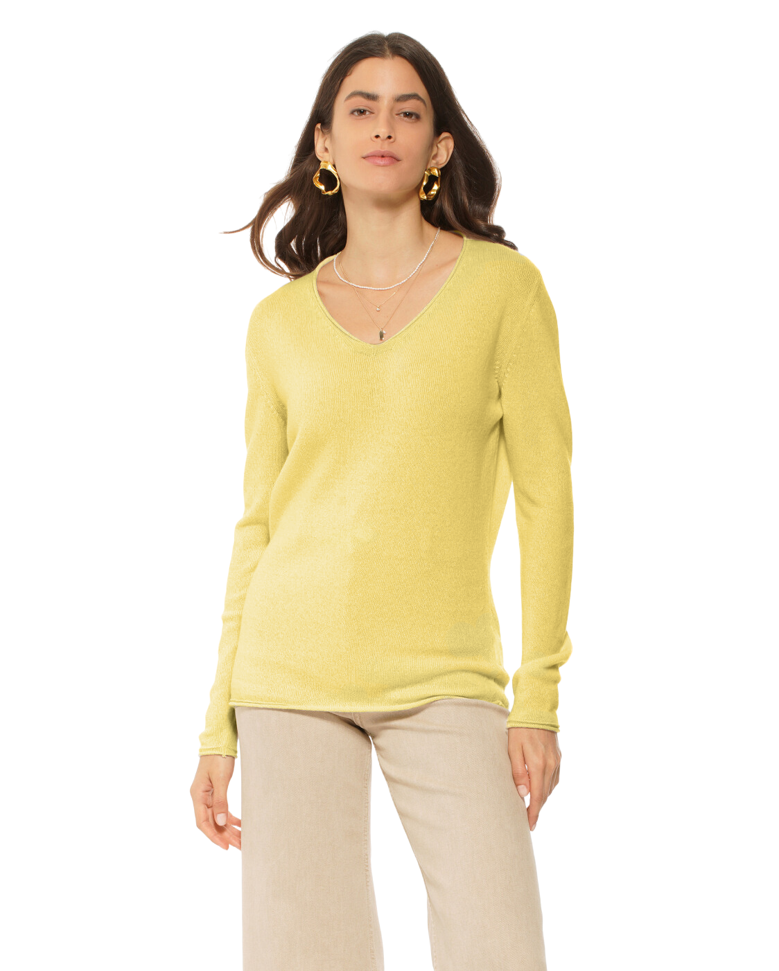 Monticelli Women's Ultra-Light Cashmere V-Neck Sweater Lemon Yellow 1