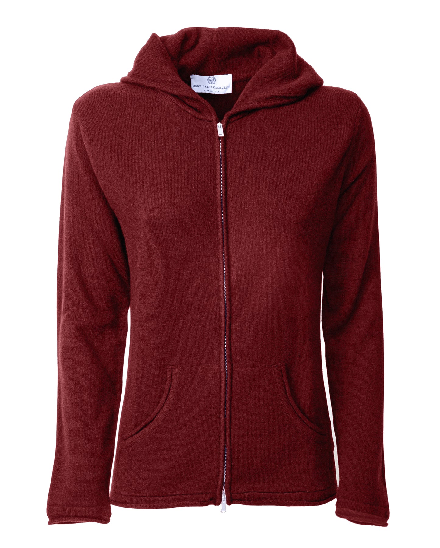 Monticelli Women's Pure Cashmere Hoodie Sweater Bordeaux Made In Italy 2