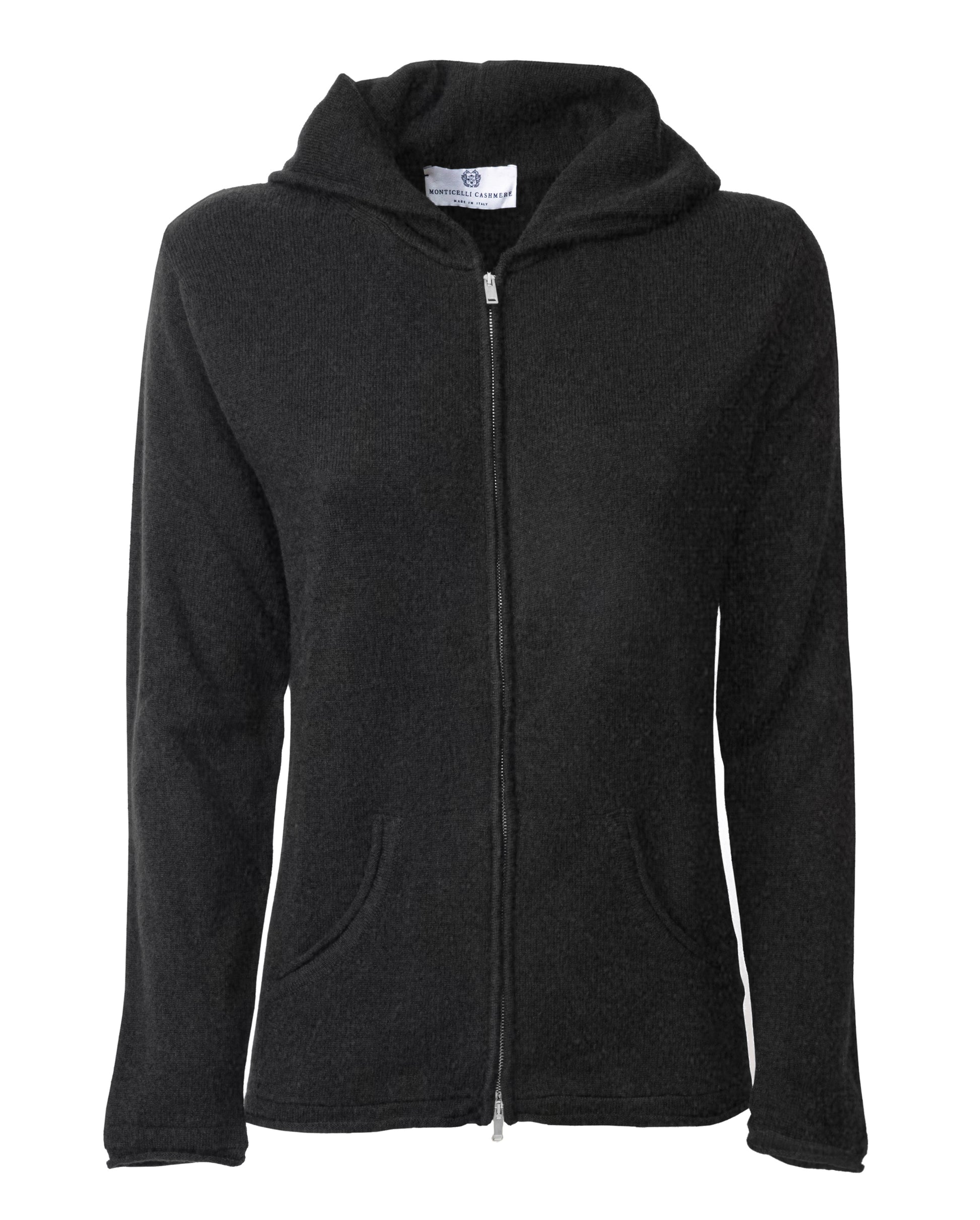 Monticelli Women's Pure Cashmere Hoodie Sweater Charcoal Made In Italy 2