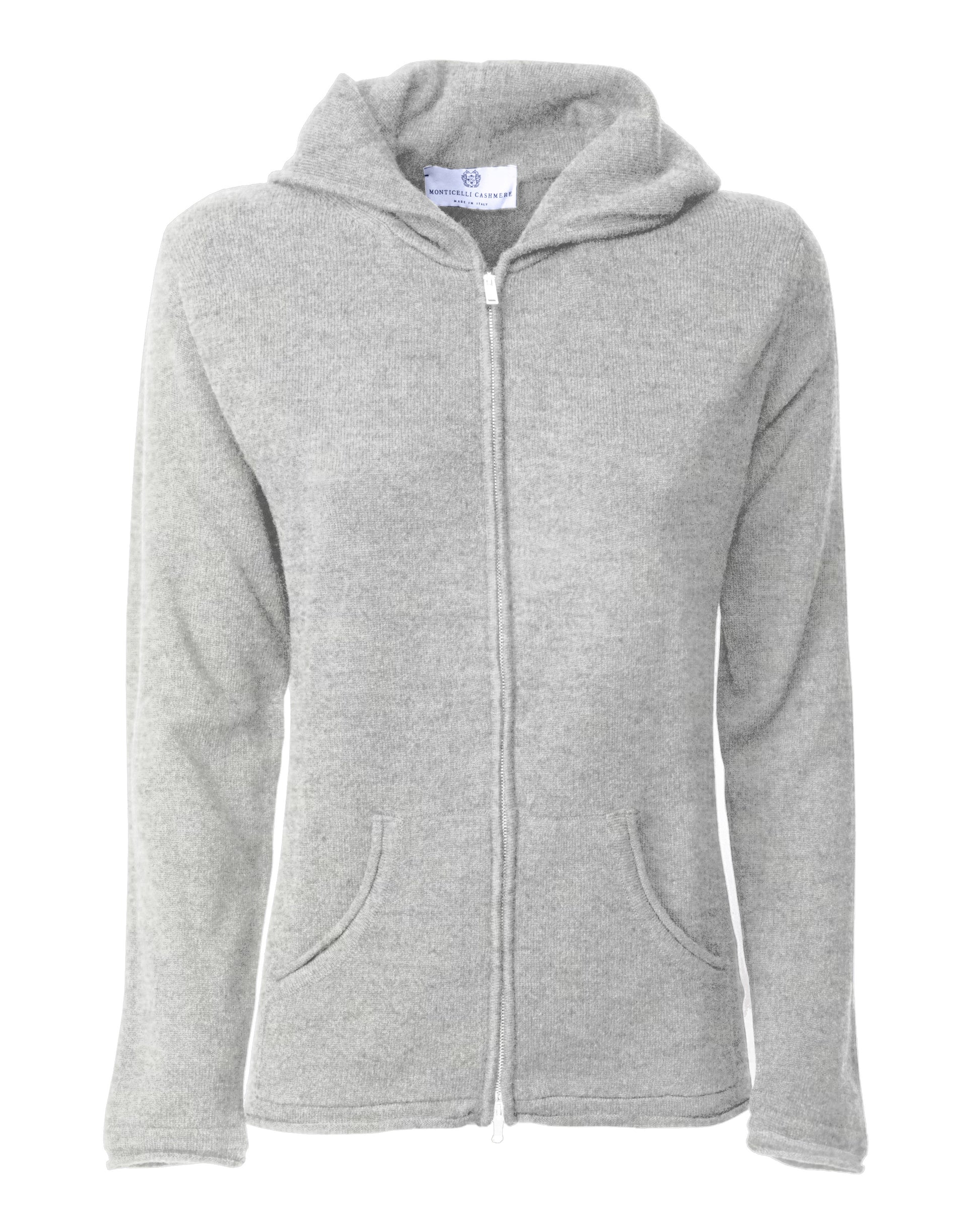 Monticelli Women's Pure Cashmere Hoodie Sweater Light Grey Made in Italy 5