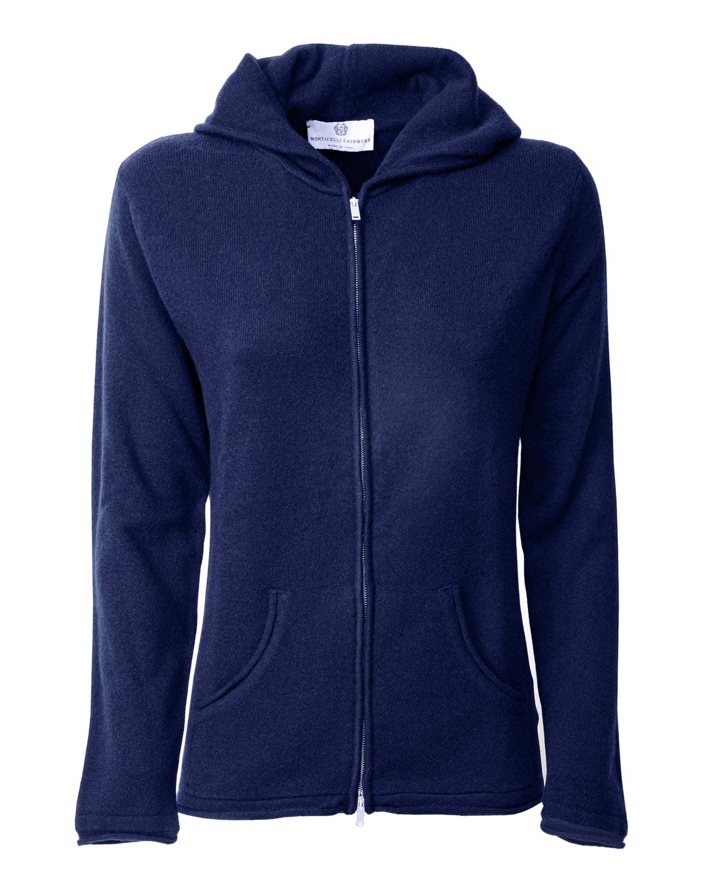 Monticelli Women's Pure Cashmere Hoodie Sweater Medium Night Blue Made in Italy 2