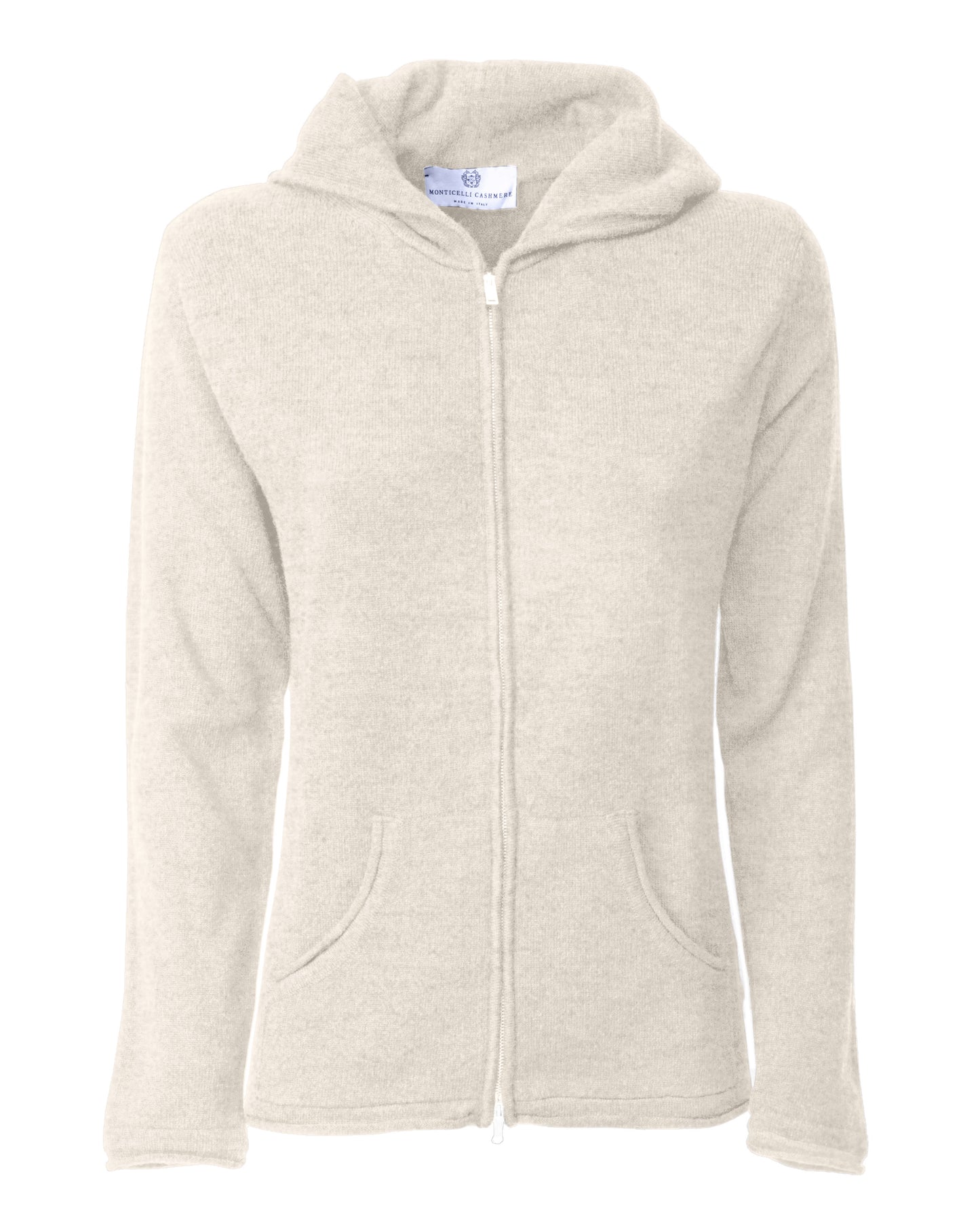 Monticelli Women's Pure Cashmere Hoodie Sweater Milk White Made in Italy 5