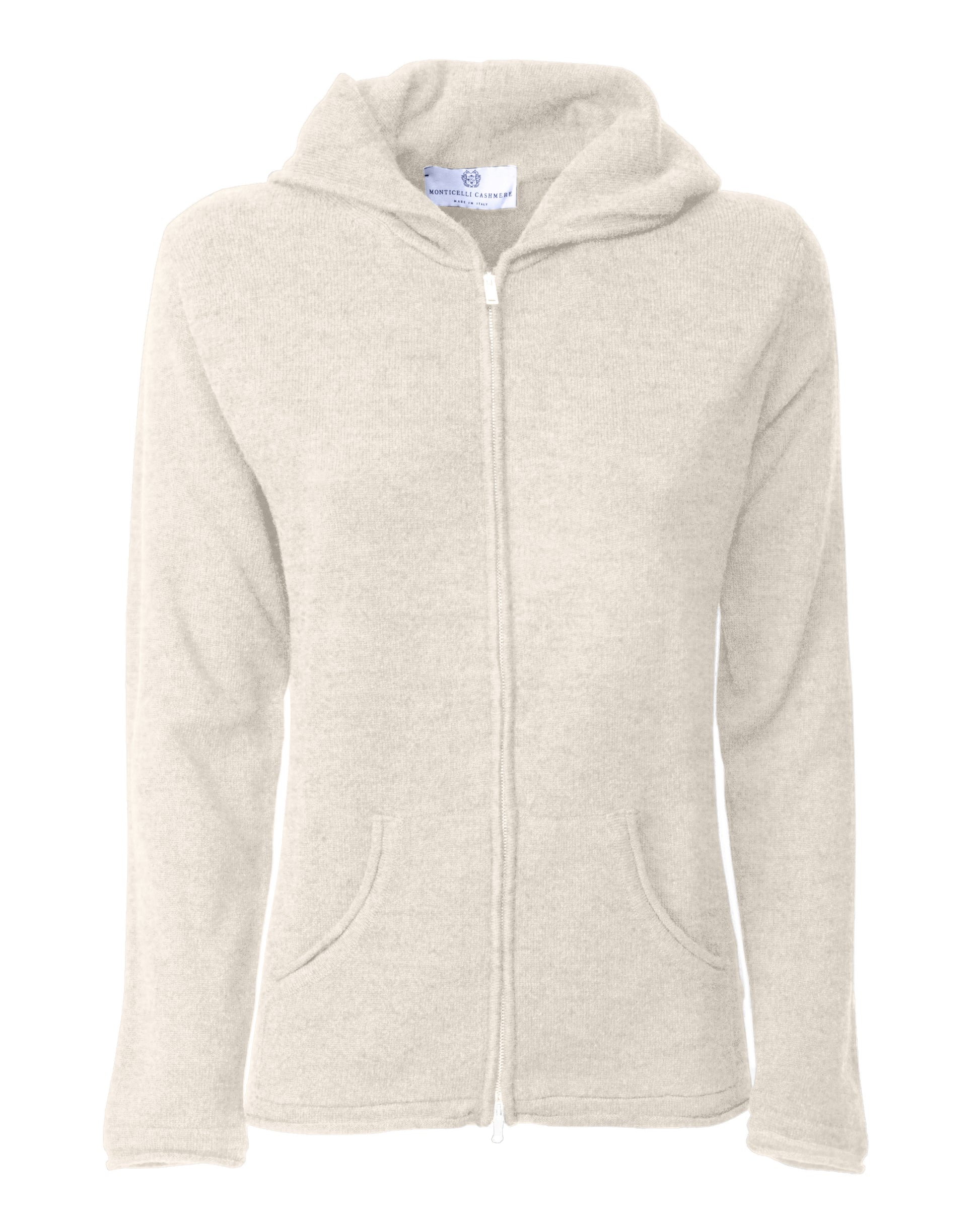Monticelli Women's Pure Cashmere Hoodie Sweater Milk White Made in Italy 5