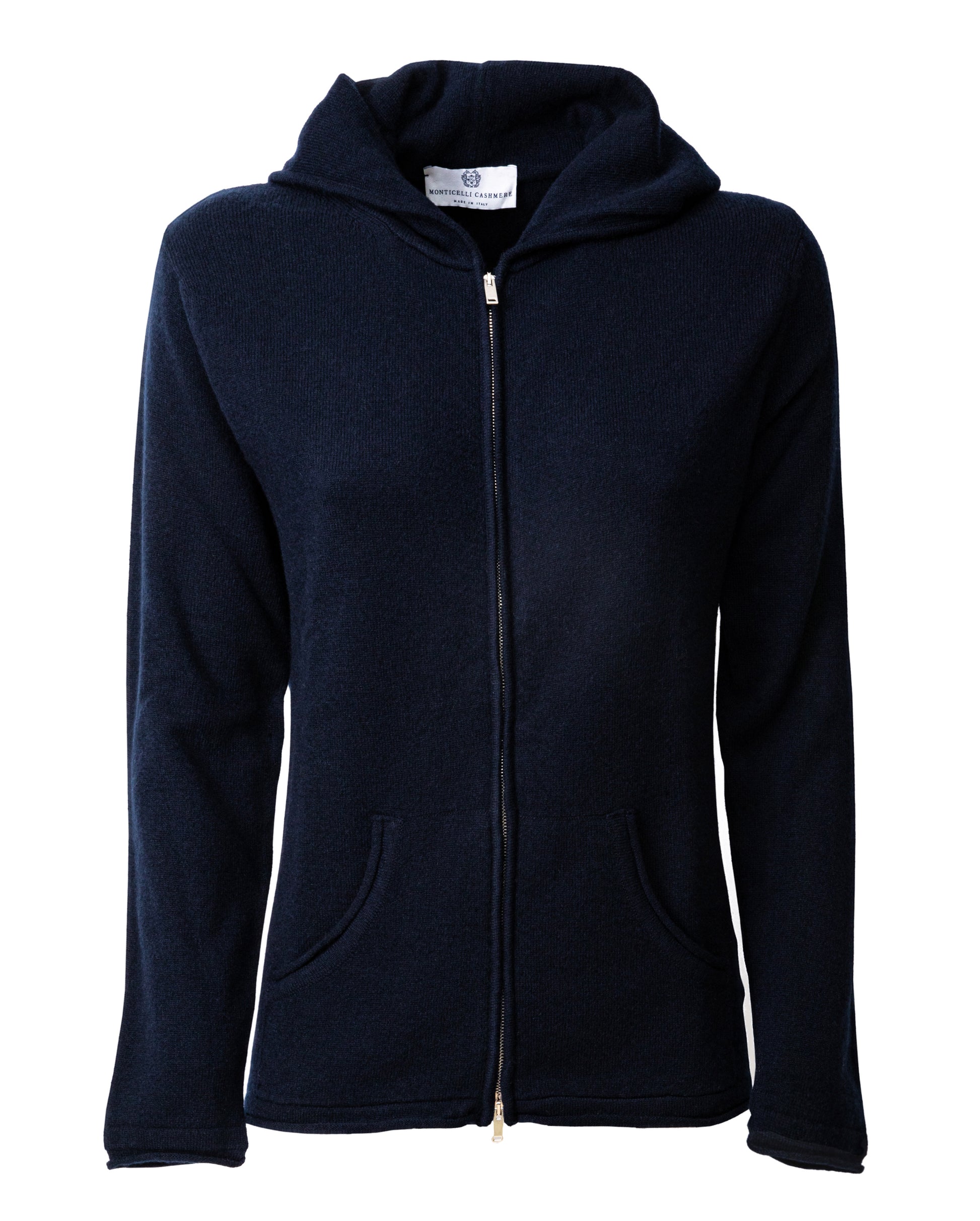 Monticelli Women's Pure Cashmere Hoodie Sweater Night Blue  Made In Italy 6