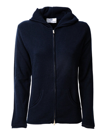 Monticelli Women's Pure Cashmere Hoodie Sweater Night Blue  Made In Italy 6